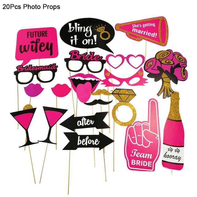 Wedding Decoration Bridal Shower Veil Team Bride To Be Satin Sash Balloon Bachelorette Party Girl Hen Party Decoration Supplies 20pcs photo props