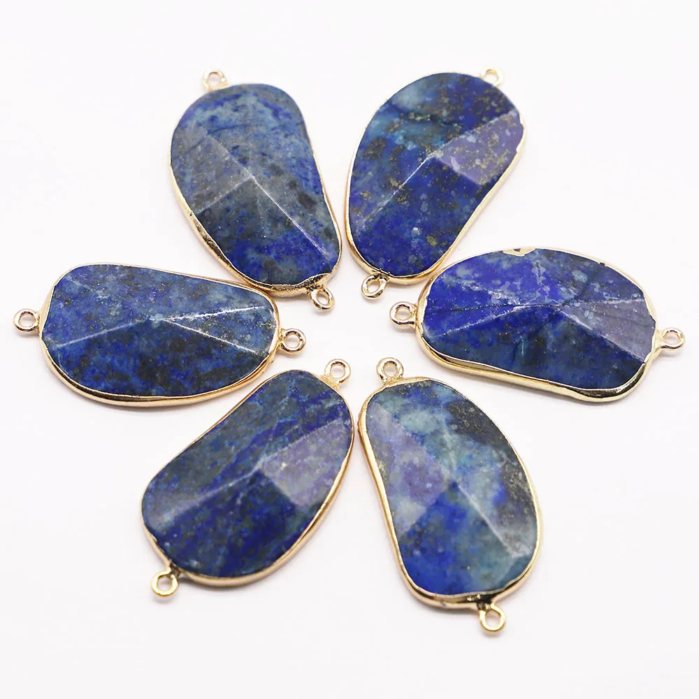 Selling Natural Stone Irregular Mixed Color Connector Pendants Slice Necklaces Gold Plated Edge Charm Diy Jewelry Wholesale 6Pcs