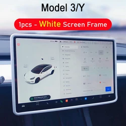Tesla Screen Edge and Rearview Mirror Protector Trim Frame, Center Console Cover Accessory (White 1pcs)