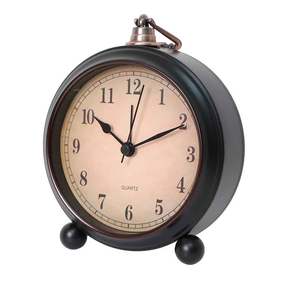 Retro Ultra-Quiet Analog Alarm Clock with Night Light, Battery-Powered, Minimalist Design, 4-Inch