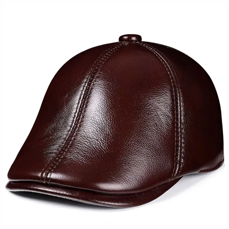 겨울  가죽 Windproof Duckbill Berets 남자 모자 소 가죽 Gorras 따뜻한 귀 보호 Casquette 모자 남성..