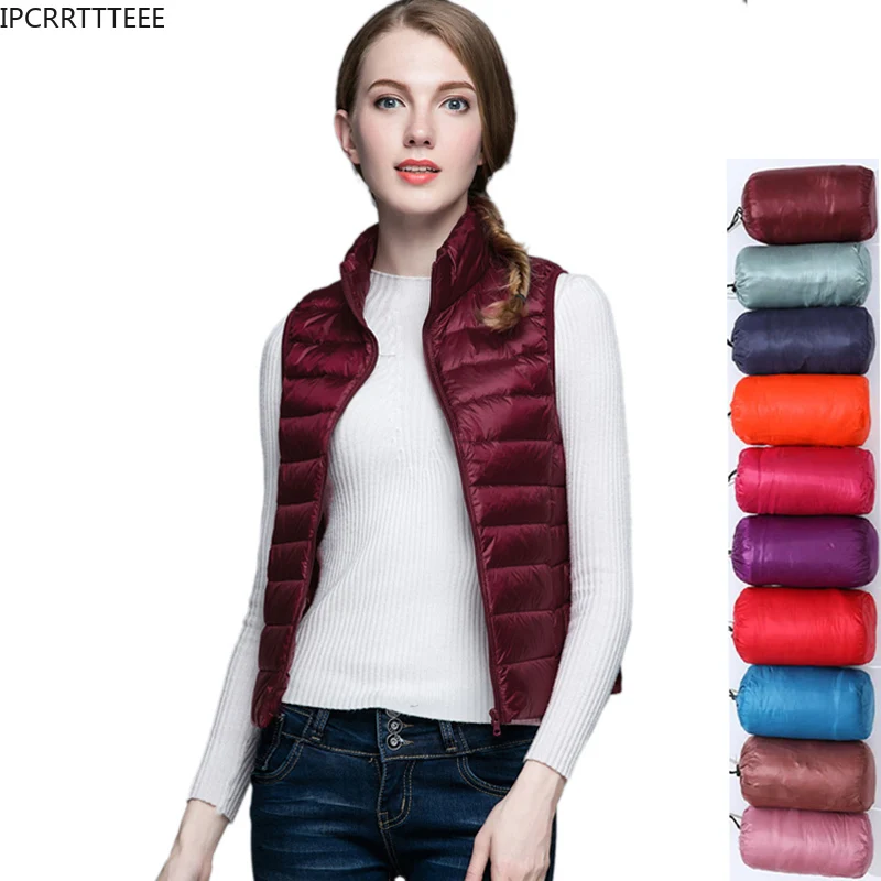 

Autumn Winter Women 90% White Duck Down Vest Women Ultra Light Duck Down Vest Jacket Sleeveless Coat