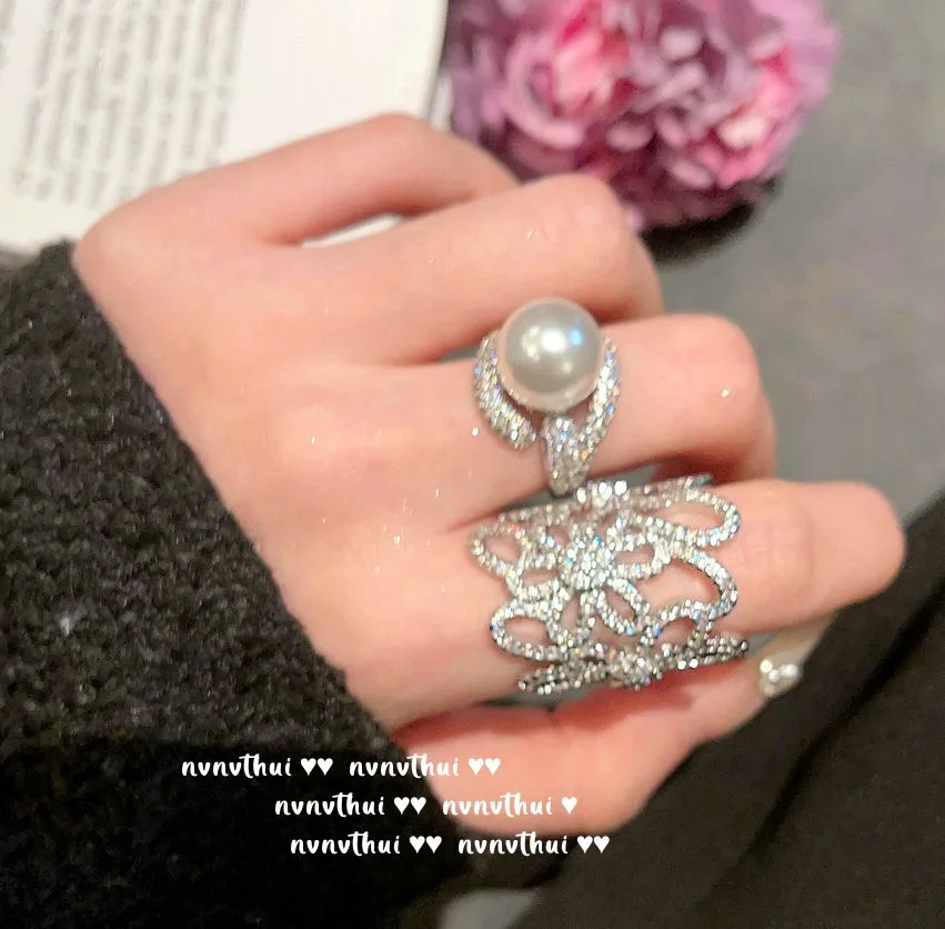 Zlidin Miss Alice Flower Gemstone Ring Bouquet Da Sposa Placcatura In Oro 18 Carati Romantico Fiore Sea Zircone Pearl Ring