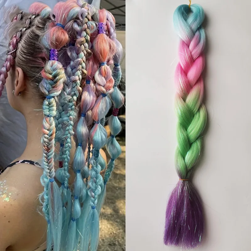 Ombre Festival Rave Hair Extensions in Purple, Pink, and White Tones