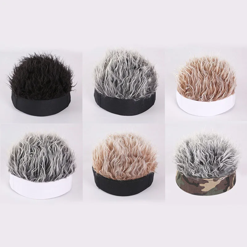 Men Women Visor Sun Cap Wig Peaked Fake Flair Hair Caps Party Outdoor Tactical Toupee Funny Hair Snapback Hats Beach Caps