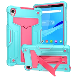 Color - Block Tablet Case with Built - In T - Shaped Stand and Reinforced Corners for Lenovo Tab M8 (Mint Green - Rose red)