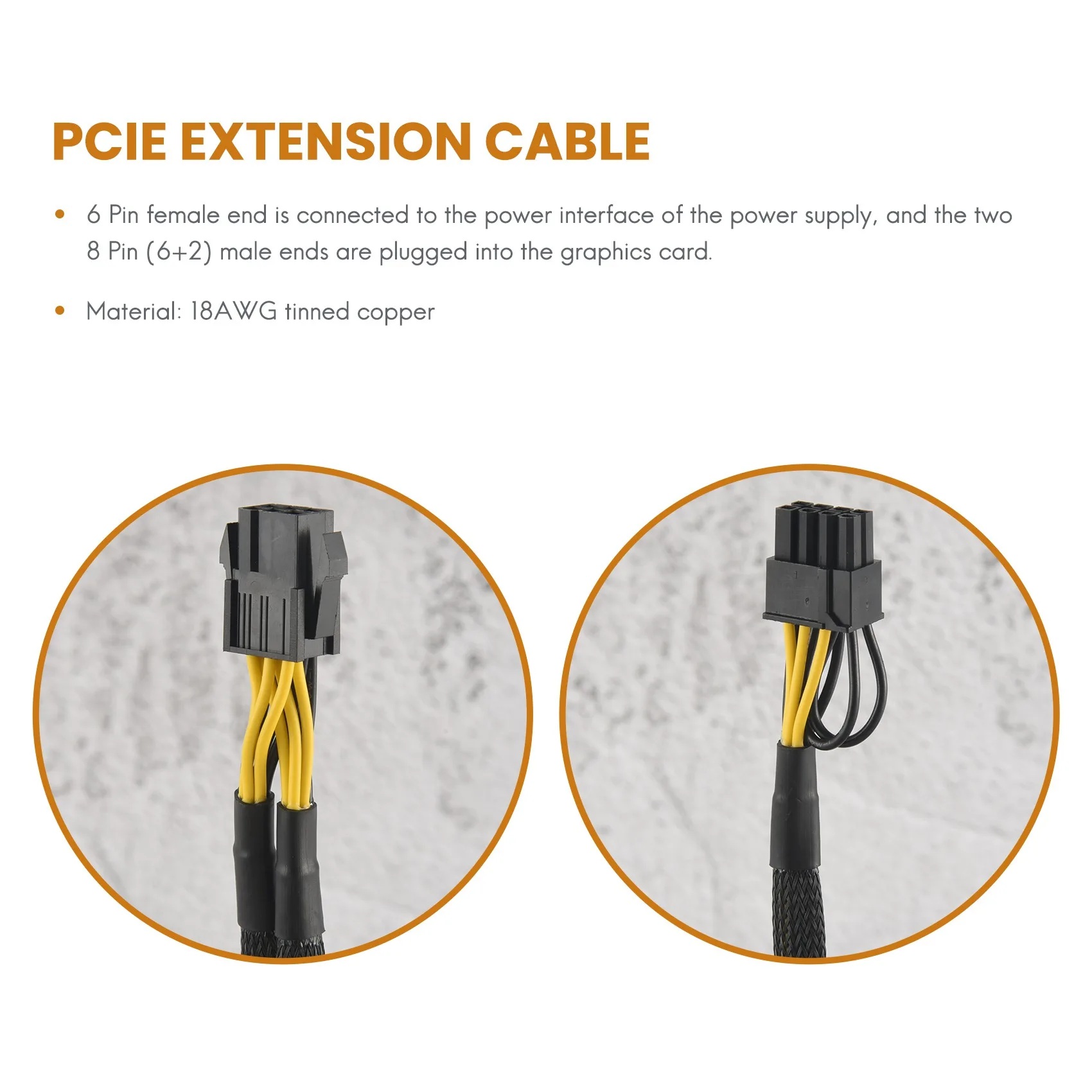 익스텐션 케이블 마이닝 비디오 카드 전원 슬리브 커넥터, PCIe 6 핀-듀얼 8 (6 + 2) 핀 스플리터-GPU VGA Y-스플리터