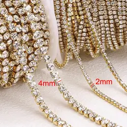 1 Meter Stainless Steel Rhinestone Trim Chain - 4mm (Gold Color)