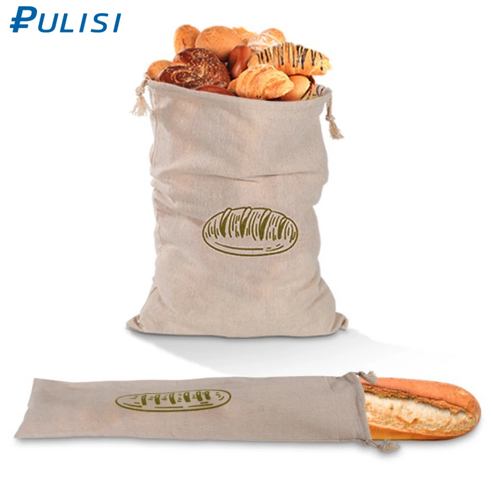 

Linen Bread Bags Reusable Drawstring Large Washable Food Storage Accessories Home Unbleached Kitchen Organizer for Baguette Bag