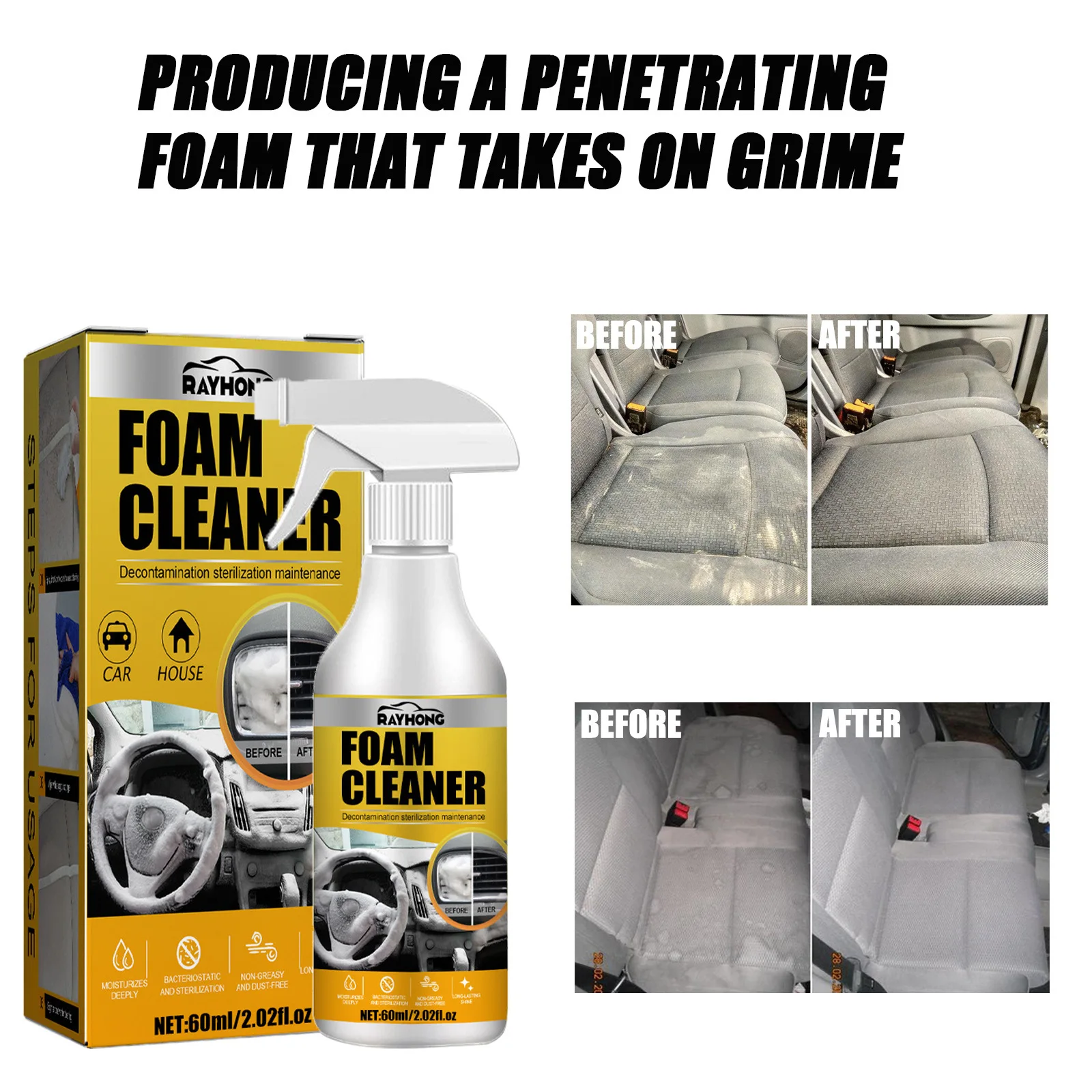 1/2pcs 60ML Multi-Purpose Car Interior Leather Foam Cleaner Seat Panel Wash Car Interior Maintenance Surface Spray Foam Cleaner