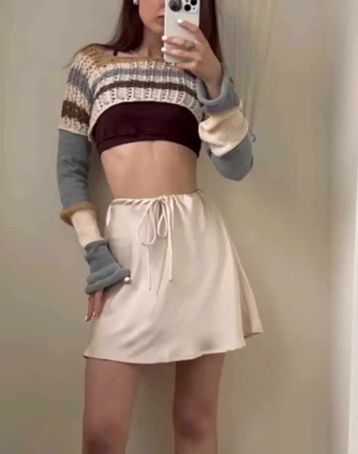 Streamgirl летние коричневые мини-юбки женские элегантные трапециевидные