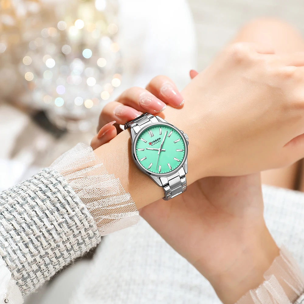 curren relógios de moda clássicos com pulseira de aço inoxidável relógios de pulso de quartzo simples para mulheres