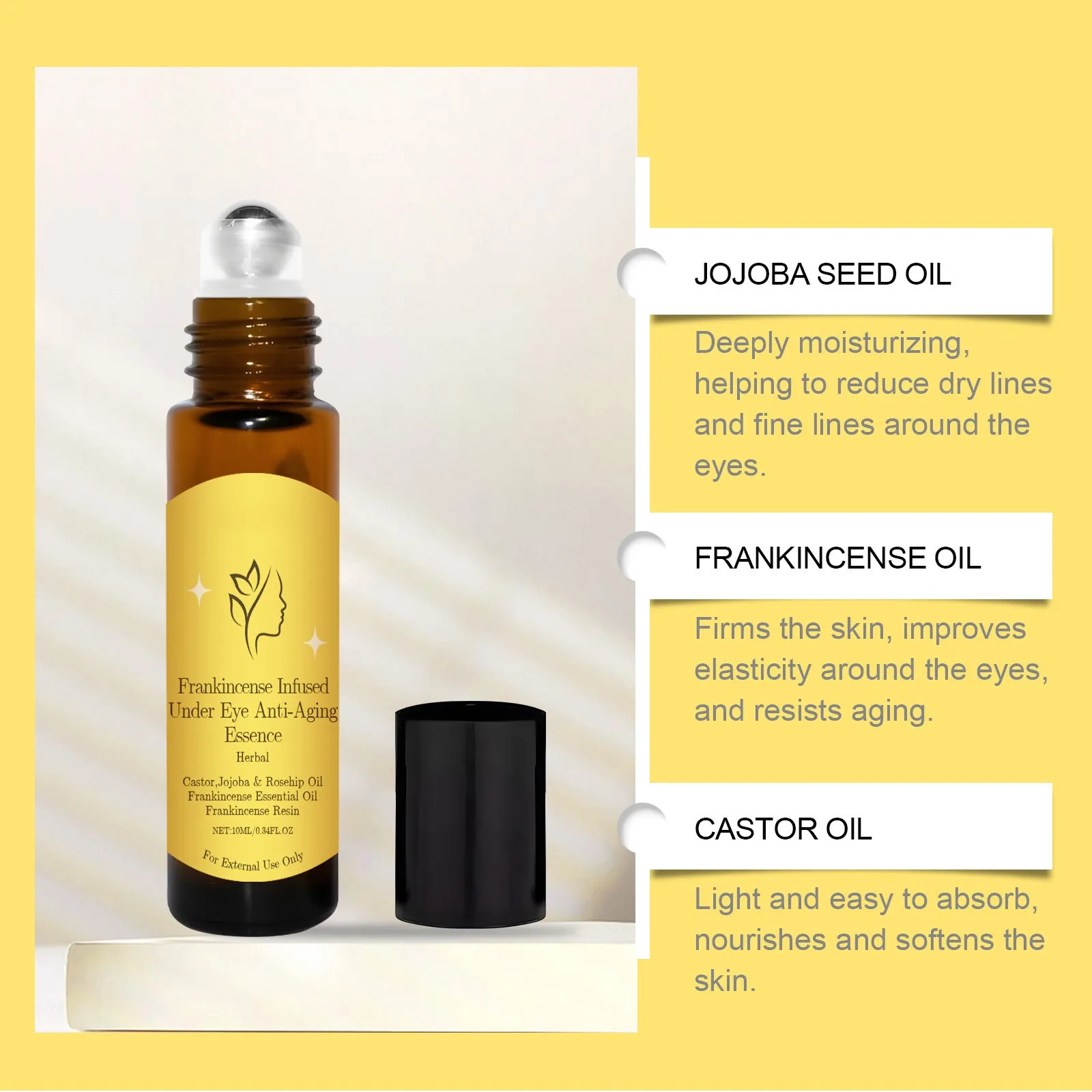 Skin Care Products Rollerball Organic Castor Rosehip Jojoba Oil Serum 10ml