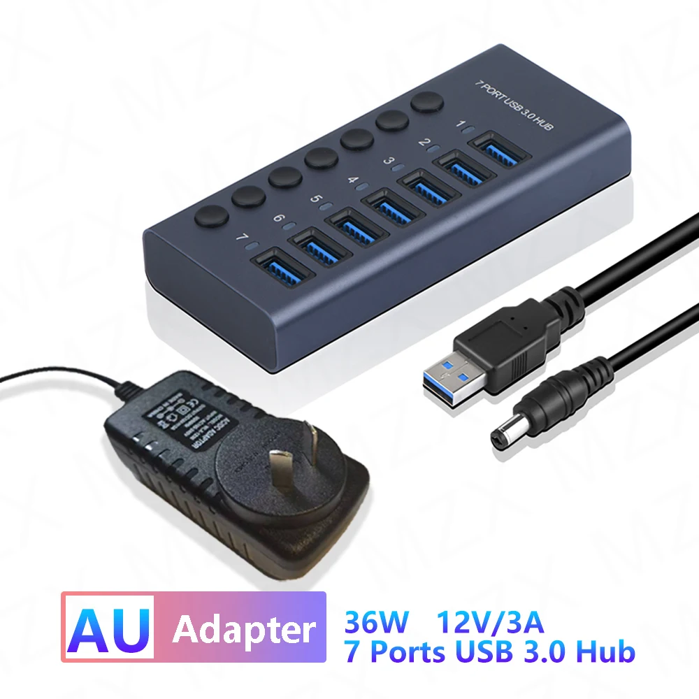 Premium Aluminum USB 3.0 Hub with Multiple Ports and Switch Adapter