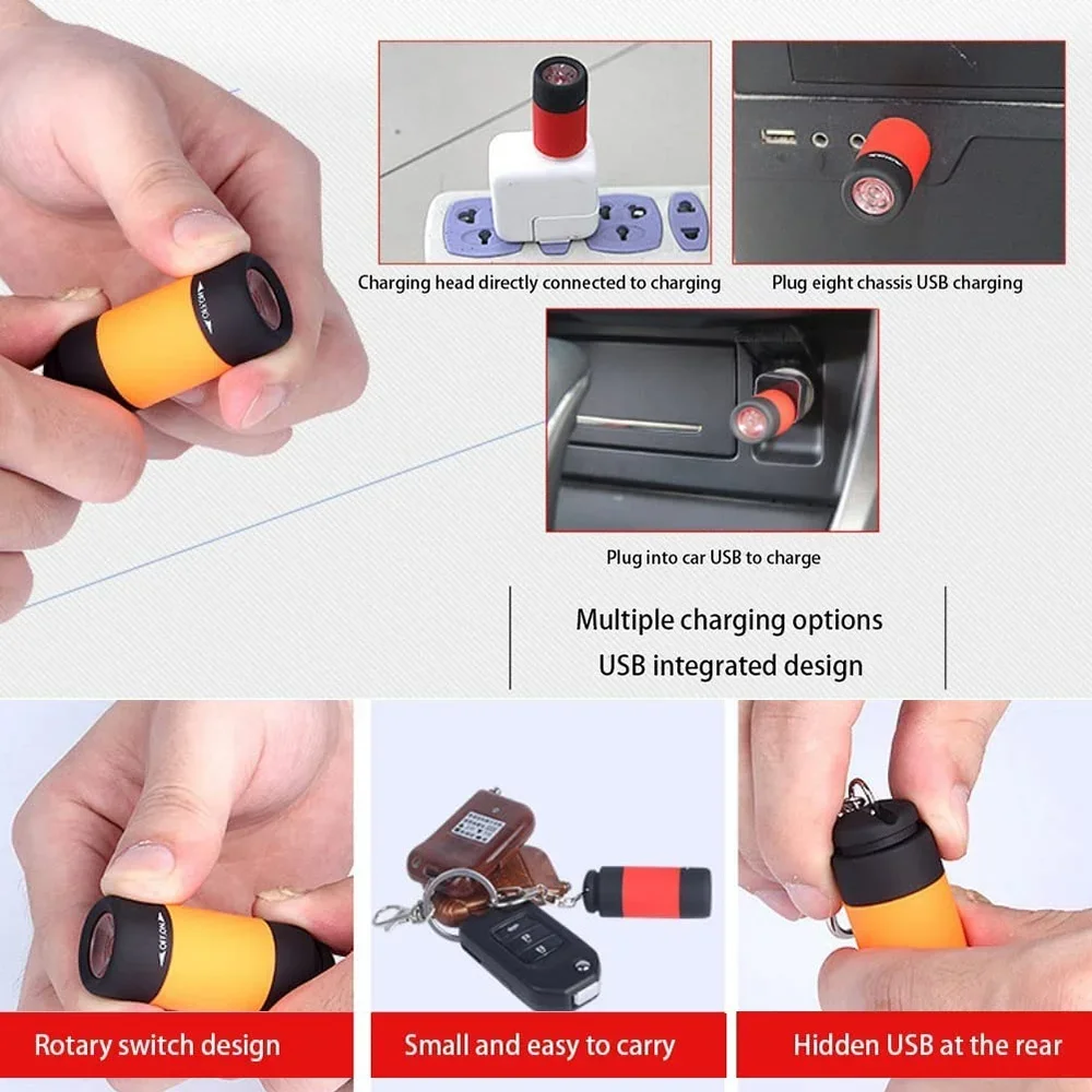 Compact Waterproof USB Rechargeable LED Keychain Flashlight