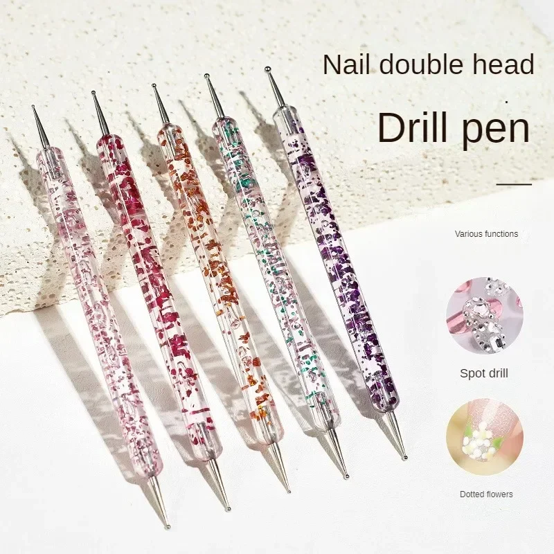Nail Art Pen Nail Art Brush Nail Art Tools 5Pc Rhinestone Design Dual End Acrylic Nail Art Carving Dotting Pen Tip Liner Painting Drawing Brush Gel UV Polish Manicure Tool