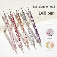 5Pc Rhinestone Design Dual End Acrylic Nail Art Carving Dotting Pen Tip Liner Painting Drawing Brush Gel UV Polish Manicure Tool 1