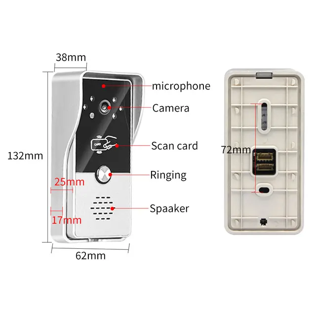 4 Wired Video Intercom System RFID Unlock Camera Doorbell with 7 Inch Screen Night Vision Home Door Bell for Villa M72T 5
