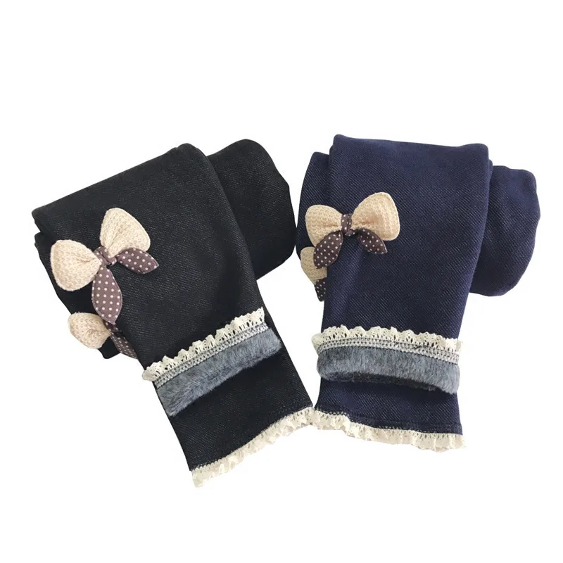 Girls Velvet Bowknot Winter Leggings 6