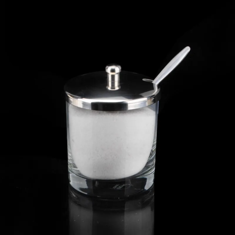 Kitchen Sugar Pots Transparent Stainless Steel Glass Spice Pepper Salt Shakers Storage Bottle With Spoon sugar bowl