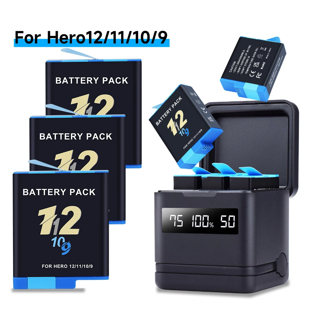 Batteria Per Gopro Hero 12/11/10/9 Con Display Lcd Multifunzione Smart Gopro Hero 12 11 10 9 Scatola Di Ricarica Della Batteria/Custodia