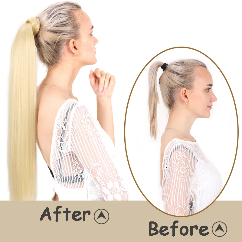 AOSI Straight Clip In Hair Tail False Hair 24" Ponytail Hairpiece With Hairpins Synthetic Pony Tail Extensions For Women