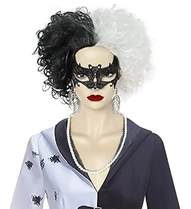 Kurze Cosplay-Perücke – Halb Schwarz, Halb Weiß Aus Synthetischem Haar Für Halloween & Kostümpartys