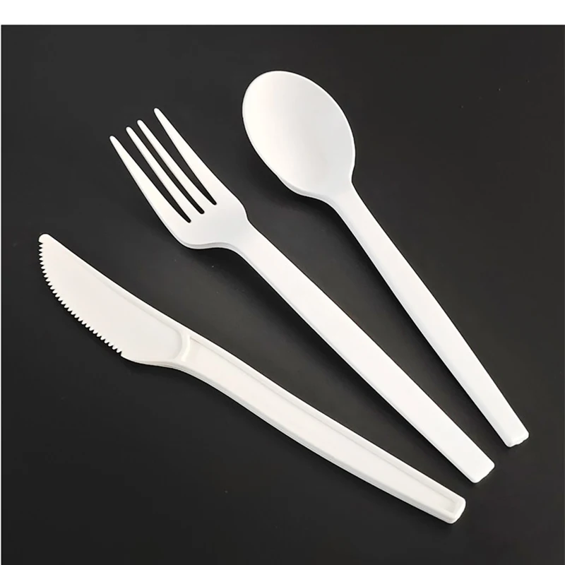 Compostable Forks Spoons Knives Cutlery Combo Set 10PCS/Lot Large Disposable Utensils Eco Friendly Durable Tray Forks Spoons