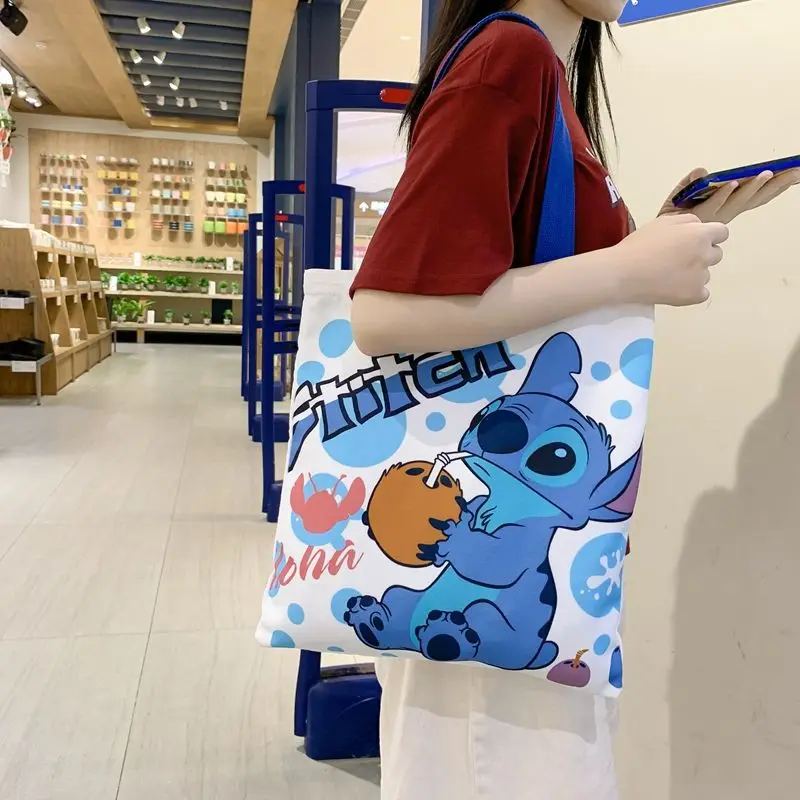 

Disney Canvas Shoulder Bag for Women Girls Student Tote Large Capacity Durable Cute Cartoon Stitch Handbags Free Shipping