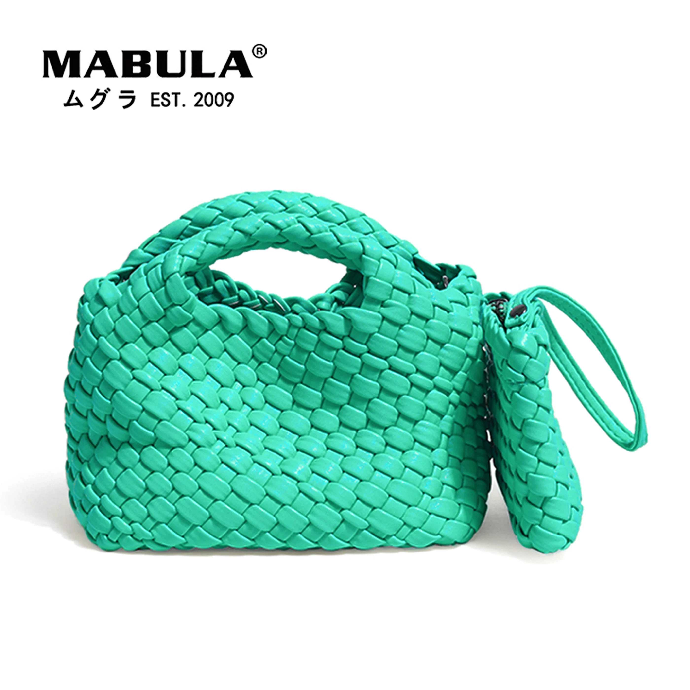 MABULA Luxury Faux Leather Woven Lady Top Handle Purse Handwoven Plaited Design Satchel Handbag 2022 Trend Women Crossbody  Bag