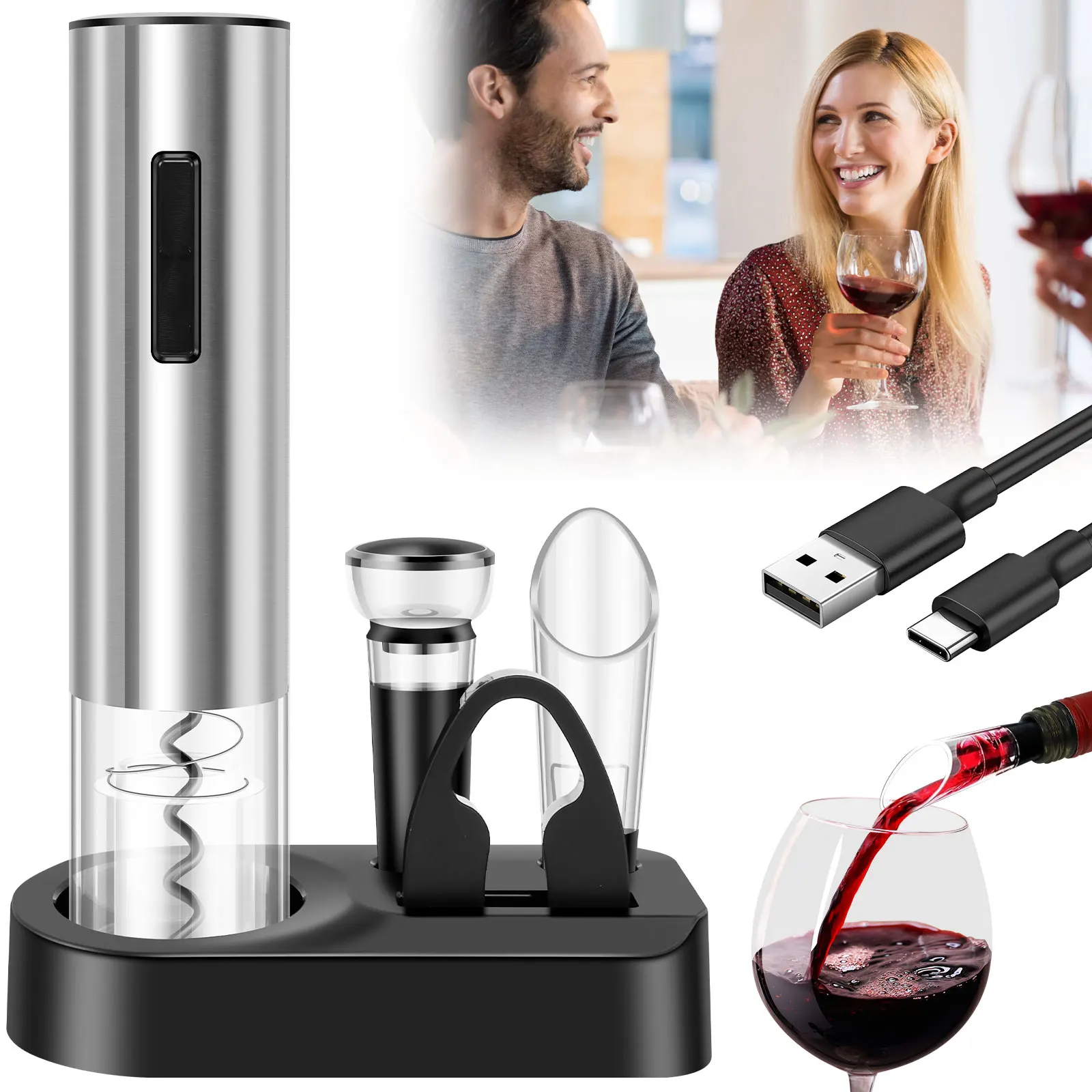 Electric Wine Opener Gift Automatic Corkscrew With Foil Cutter One-click Button Battery Bottle Opener For Kitchen Corkscrew Open