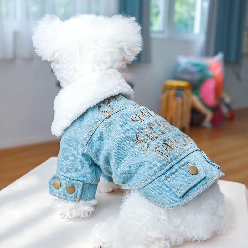 

Winter Dog Coat Denim Jeans Jacket Warm Pet Outfit Puppy Costume Poodle Yorkshire Clothes Pomeranian Schnauzer Bichon Clothing