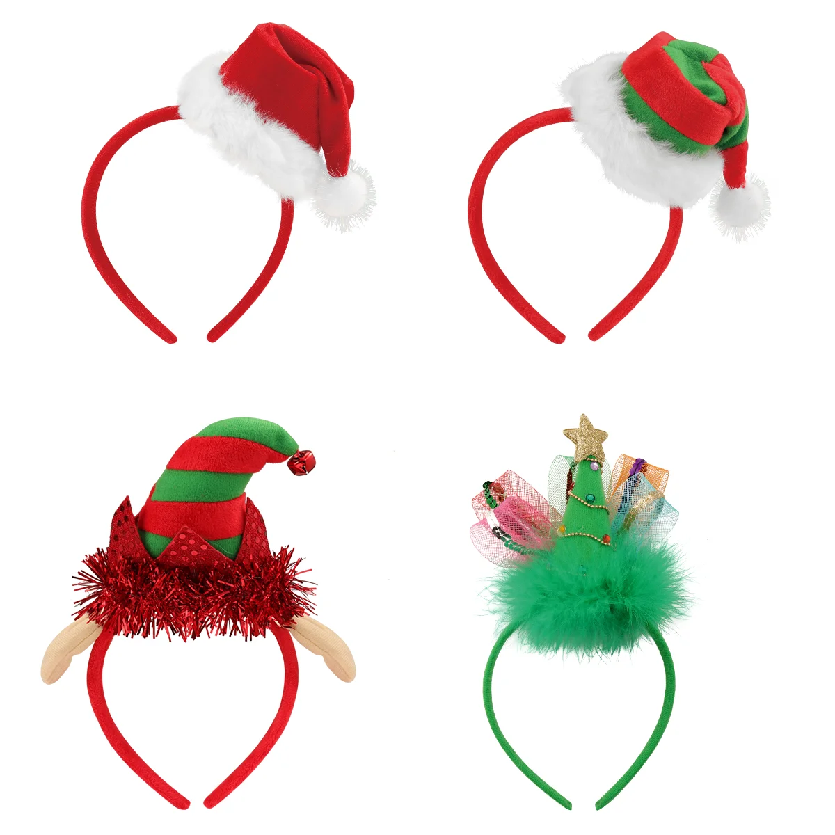 

4pcs Christmas Heabands Hat Headwear Hat Xmas Tree Hairband for Kids Xmas Holiday Hair Accessories Party Favors