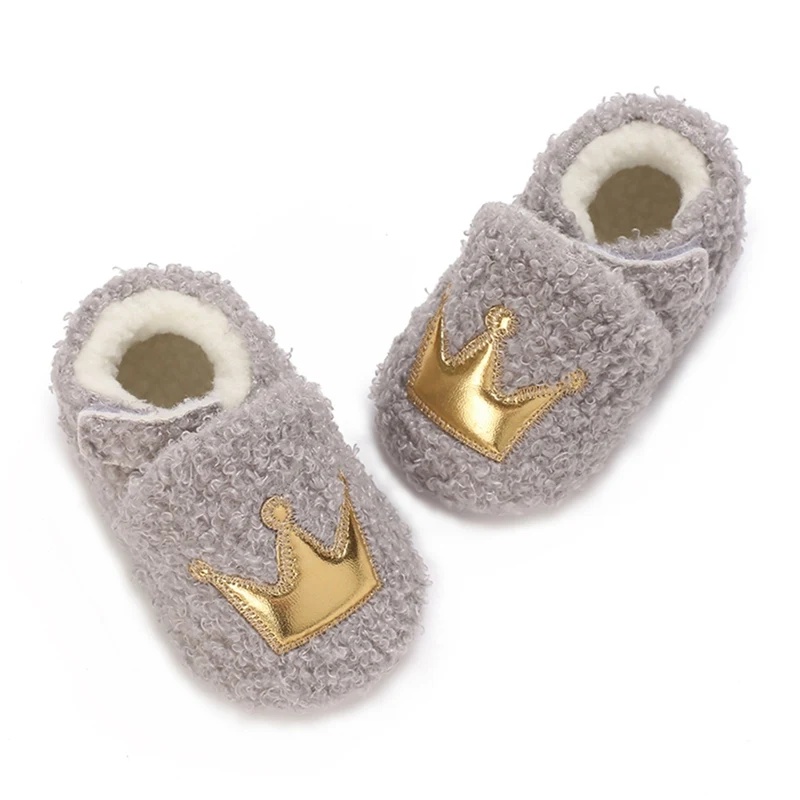 Little Crown Cozy Soft Bottom Baby Girls Boys First Walker Infant Slippers Autumn Warm Toddler Shoes 0-18 months