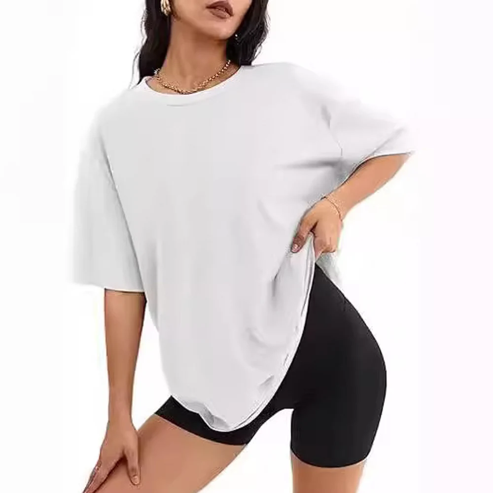 Women Solid Color Short Sleeve Loose Tshirt Tops