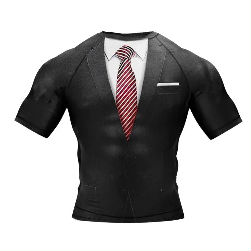 Tuxedo Surf Clothing Bjj Mma Men Rash Guard Short Sleeve Diving T-Shirt Tight Swimwear Summer Beach Compression Shirt Men sports apparel mens t shirt