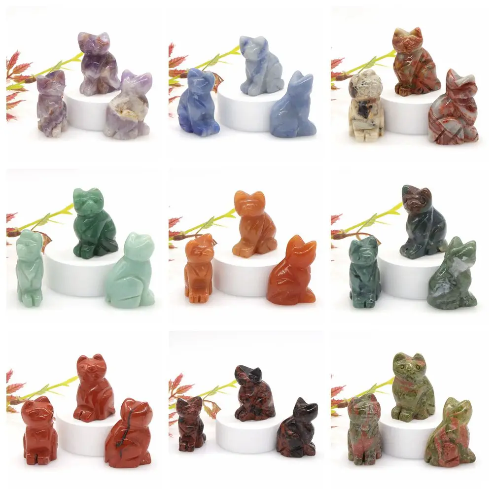 Statuette Chat En Pierre Naturelle - Quartz Rose, Améthyste Ou Obsidienne - Environ 35x25x17 Mm - Porte-Bonheur Et Décoration