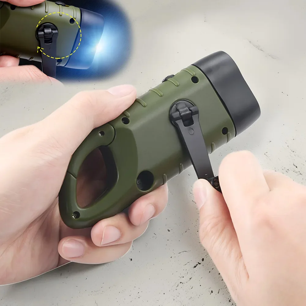 Hand Crank Rechargeable Torch Self-Generating Solar Dual-Use Equipment Long-Distance Shooting Spare Multifunction Lighting Tool