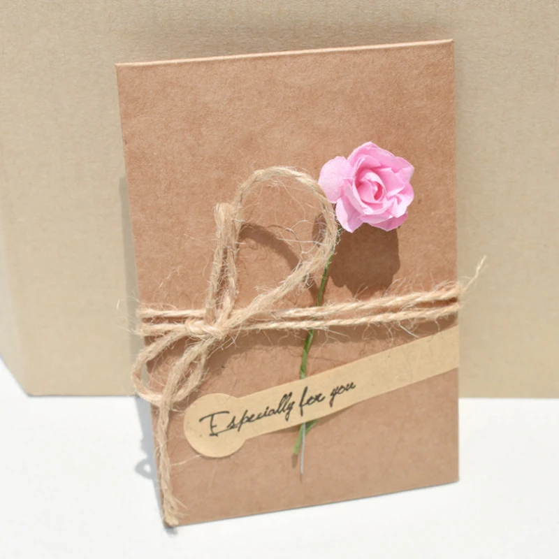 Kraft Paper Thanksgiving Greeting Card with Dried Flower and Envelope