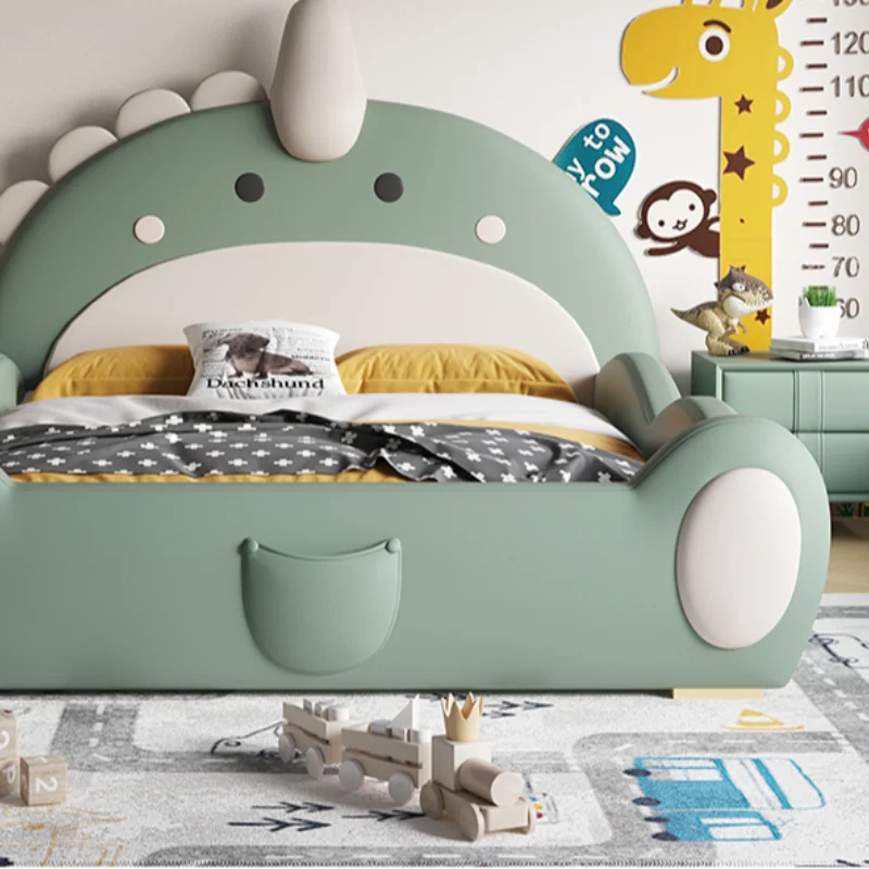 Cartoon Creative Dinosaur Children Bed Single Bed With Fence Slide