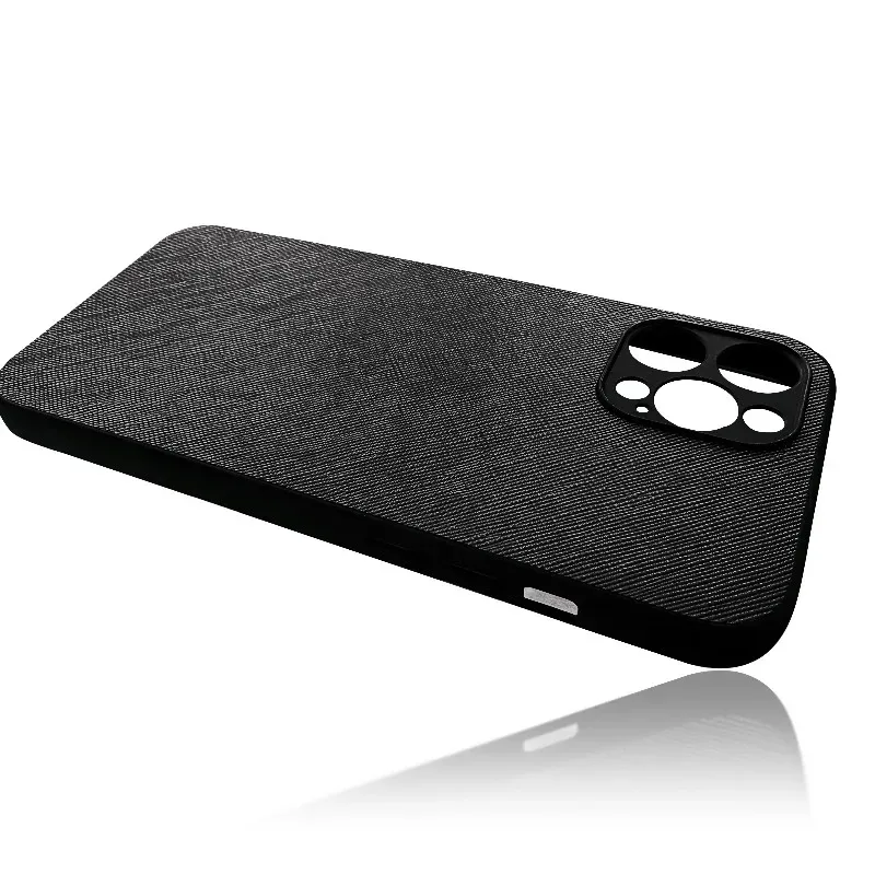 Minimalist TPU Lens Protection Leather Phone Case for Iphone 12 13 14 15 Pro Max Ultra-thin Hand Feel Business Crosshatch Design