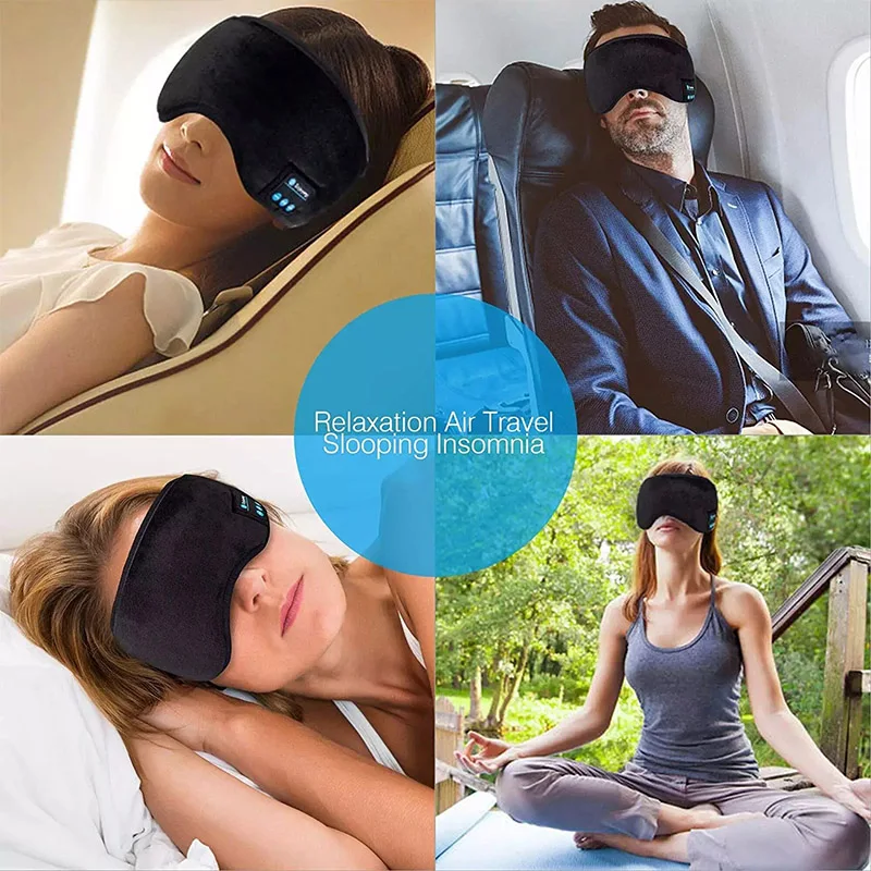 Bluetooth Sleeping Headphones 3D Eye Mask Wireless Air Travel Bluetooth 5.0 Headband Soft Elastic Comfortable Music Earphones 4
