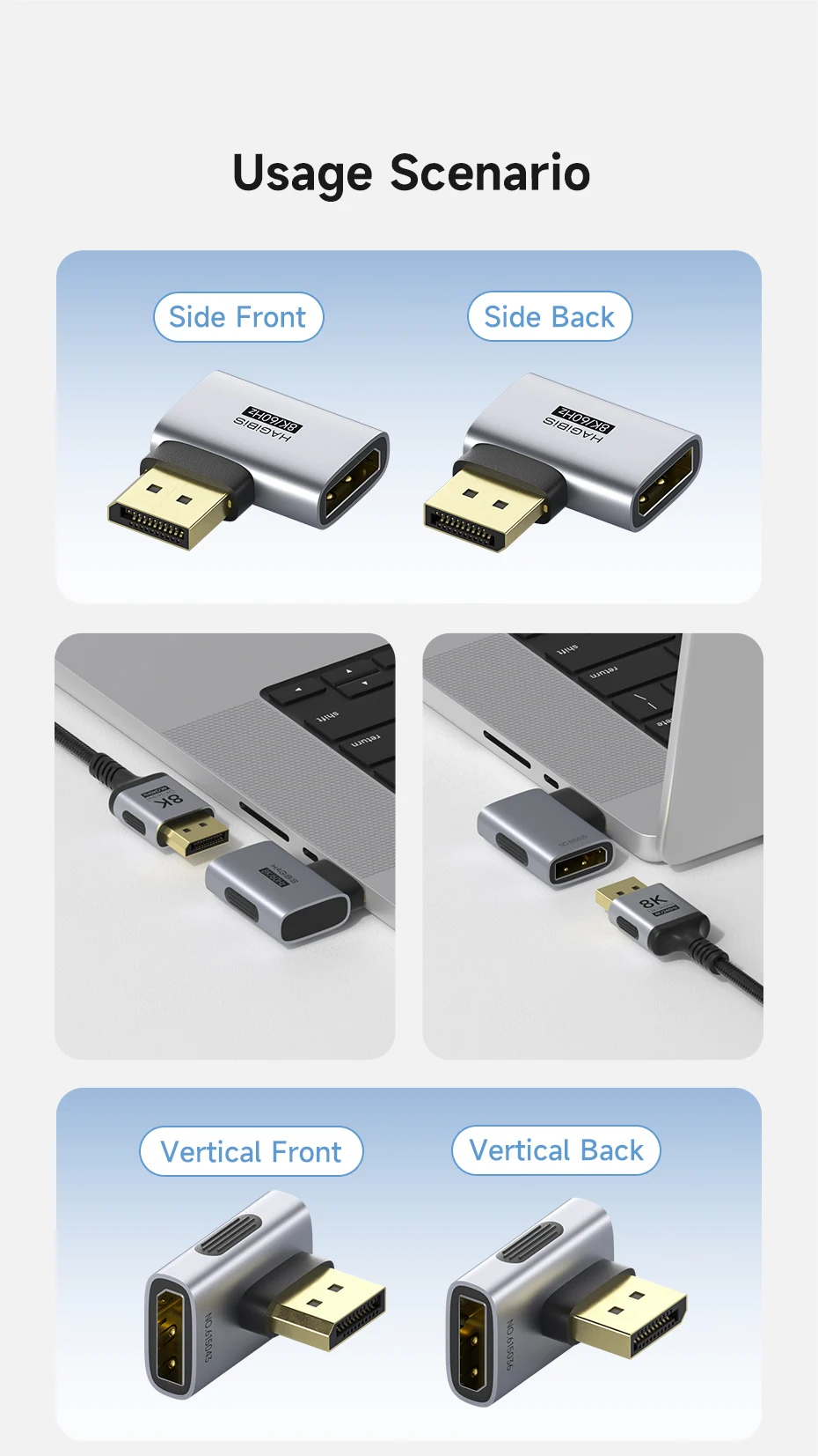 Hagibis DisplayPort 1.4 Right Angle Adapter 8K 60Hz / 4K 240Hz