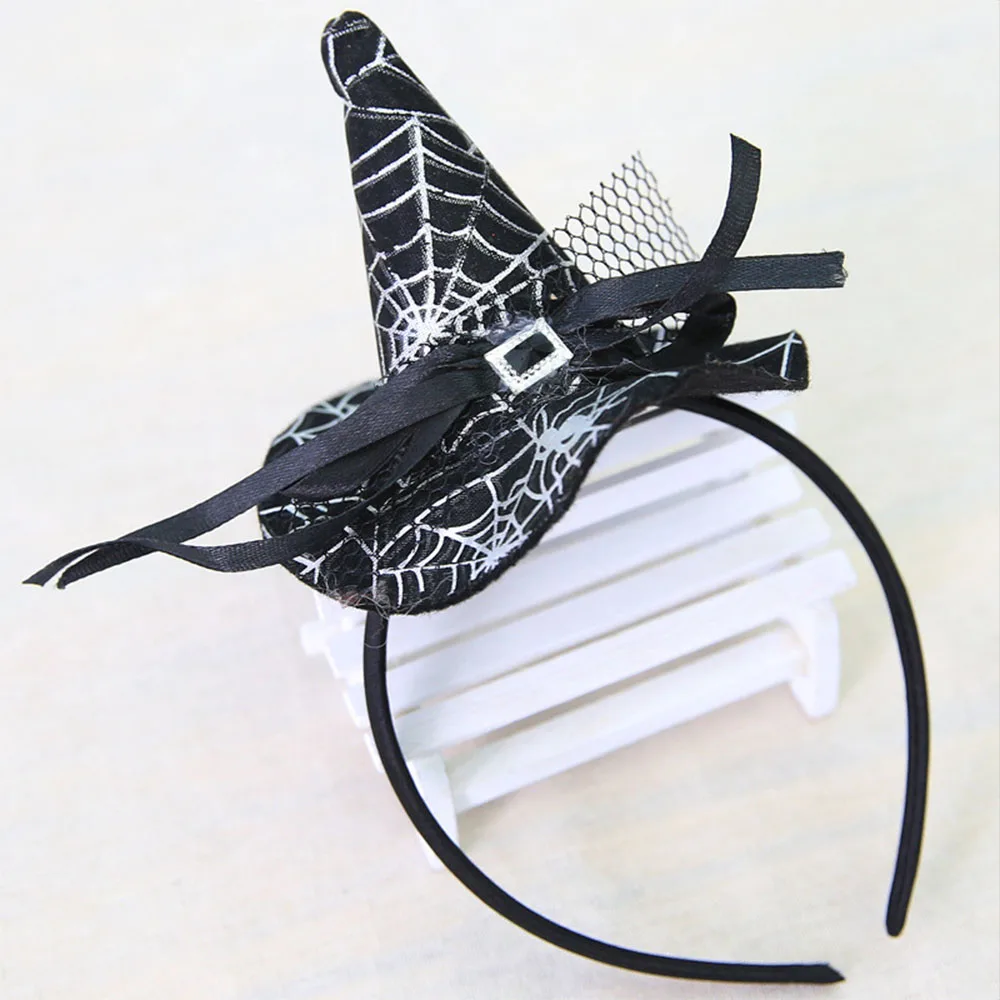 Halloween Witch Hat Tip Hat Hairbands Funny Pumpkin Party Bow Tie Hair Hoop Classic Spider Web Hair Band Kids Festival Headdress 5