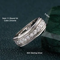 Newshe Genuine 925 Sterling Silver Half Eternity Brilliant Round Cut Cubic Zircon Wedding Rings for Men Trendy Jewelry - Image 2