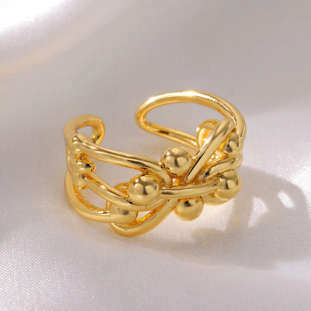 Stainless Steel Geometric Bead Ring For Women
