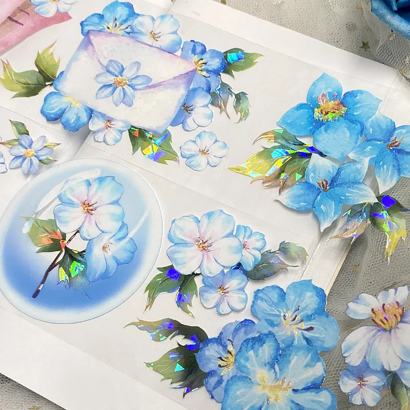 Flowers Scrapbooking Stickers Aesthetic DIY Card Making Planner Journaling Collage Materials 2M/Roll Laser Washi PET Tape