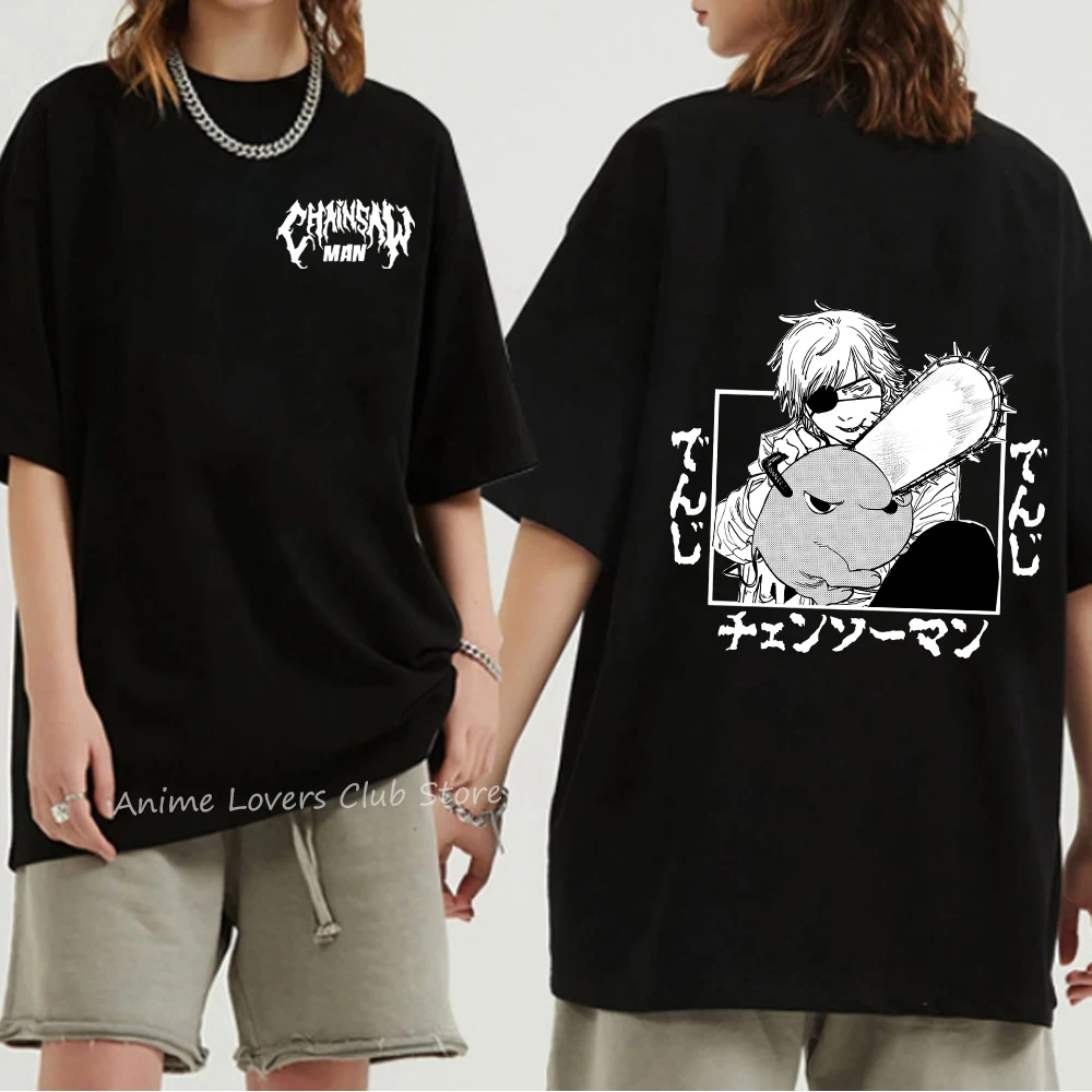 Anime Denji 100% Cotton T-shirt Chainsaw Man Priinting T Shirts Summer Black Loose Tops Short-Sleeve T-shirts Men Women Clothing