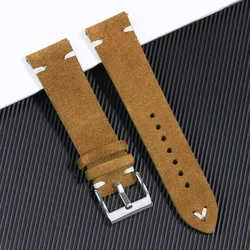 High Quality Blue Suede Leather Vintage Watch Strap and Sport Bracelet Accessory - 22mm (Yellow white)
