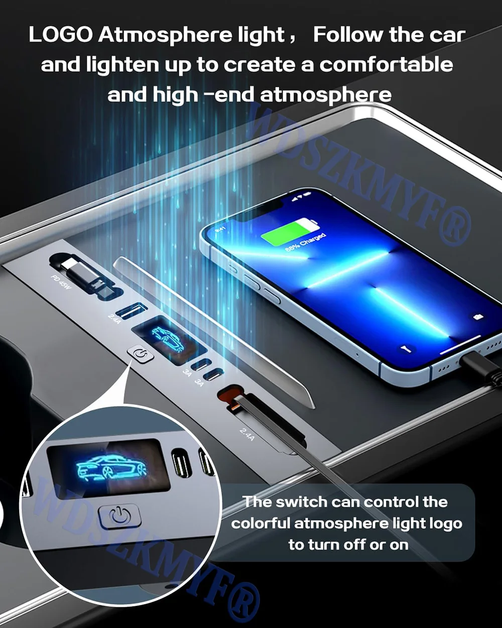 [Gift]65W Quick Charger USB Shunt Docking Station Car Adapter Powered Splitter For Tesla Model 3 Highland 2024/ Y Juniper 2025